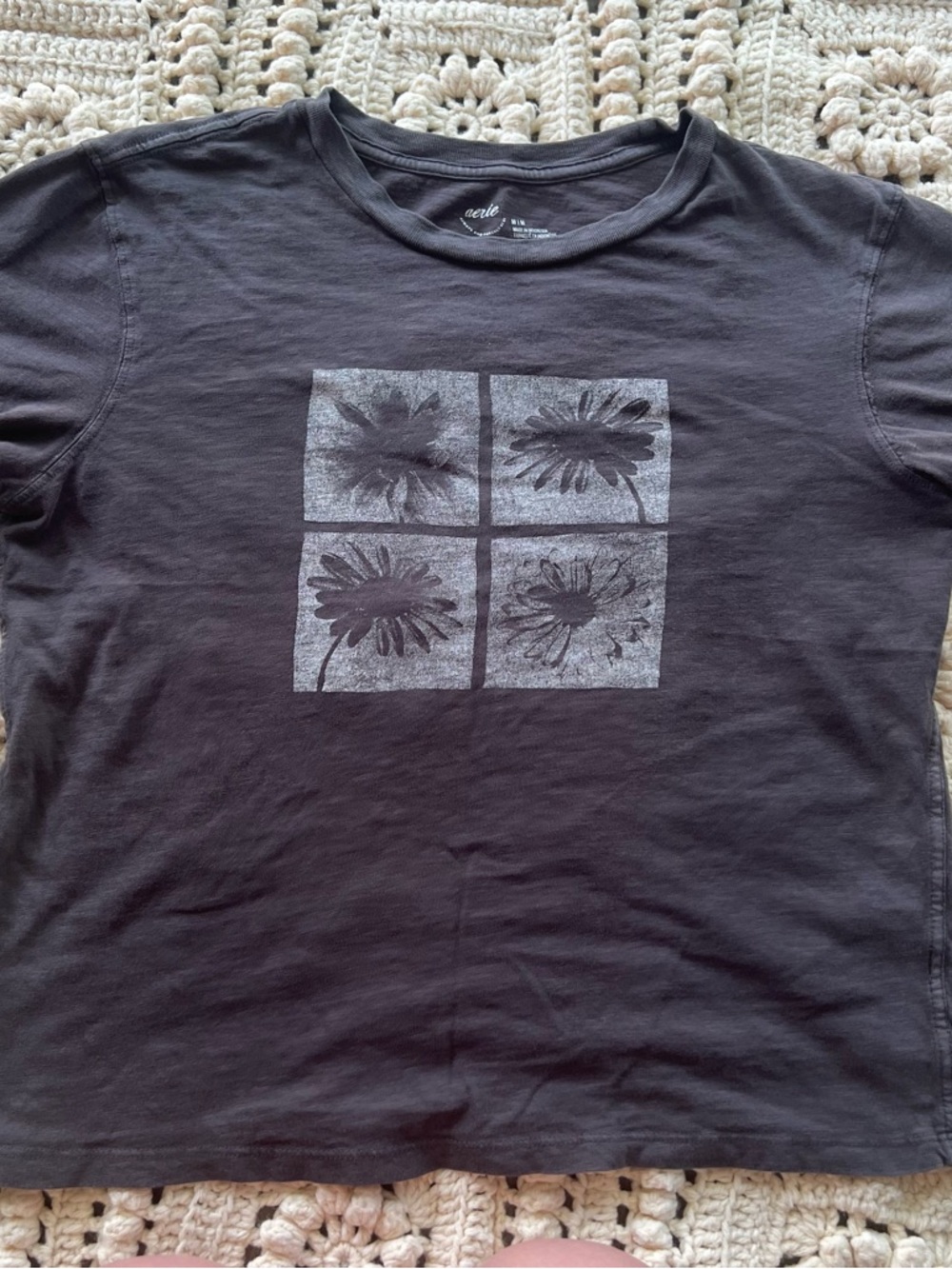 Aerie Dark Gray Floral Graphic Crew Neck T-Shirt